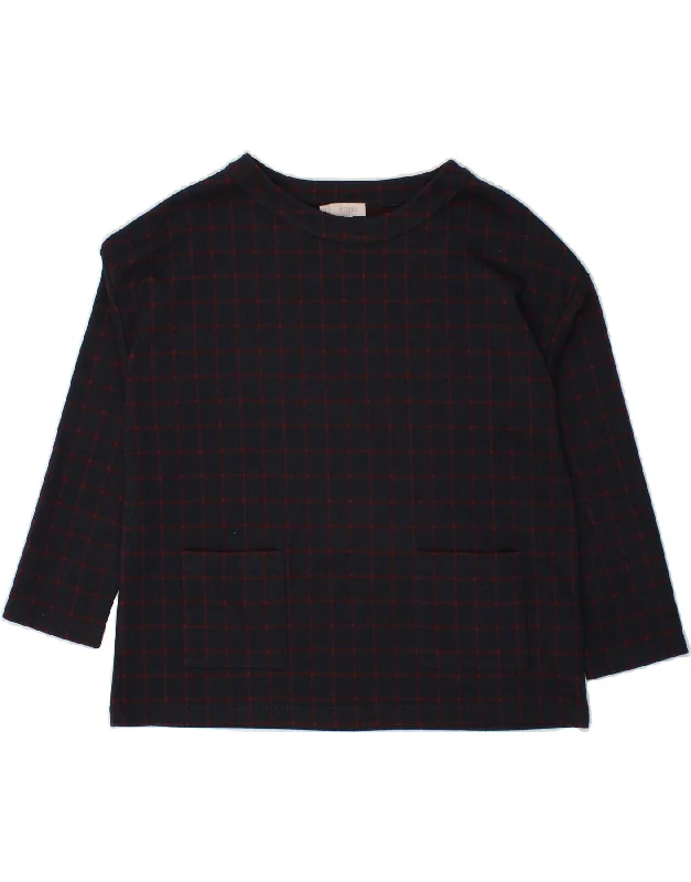 HOBBS Womens 3/4 Sleeve Sweatshirt Jumper UK 14 Medium Navy Blue Check Hoodie with Color Block Contrast Stylish