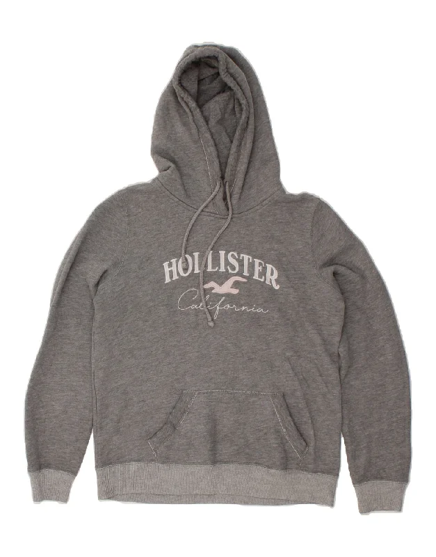 HOLLISTER Mens Graphic Hoodie Jumper Small Grey Cotton Hoodie Fleece Lining Warmth