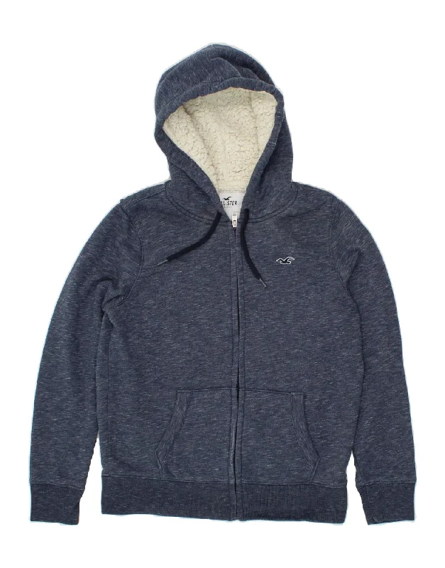 HOLLISTER Mens Sherpa Hoodie Jumper Small Navy Blue Cotton Hoodie with Full-Zip Functional Layering HOLLISTER Mens Sherpa Hoodie Jumper Small Navy Blue Cotton Hoodie with Full-Zip Functional Layering
