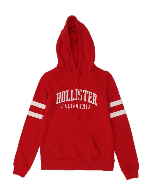 HOLLISTER Womens California Loose Fit Graphic Hoodie Jumper UK 6 XS Red Hoodie with Puffed Sleeves Voluminous Trendy