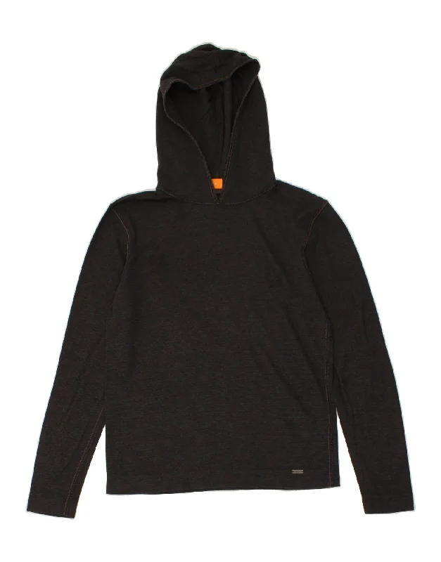 HUGO BOSS Mens Hoodie Jumper Small Grey Cotton Hoodie with Metallic Shiny Futuristic
