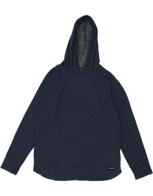 HURLEY Mens Hoodie Jumper XL Navy Blue Cotton Hoodie with Slim Fit Tailored Modern