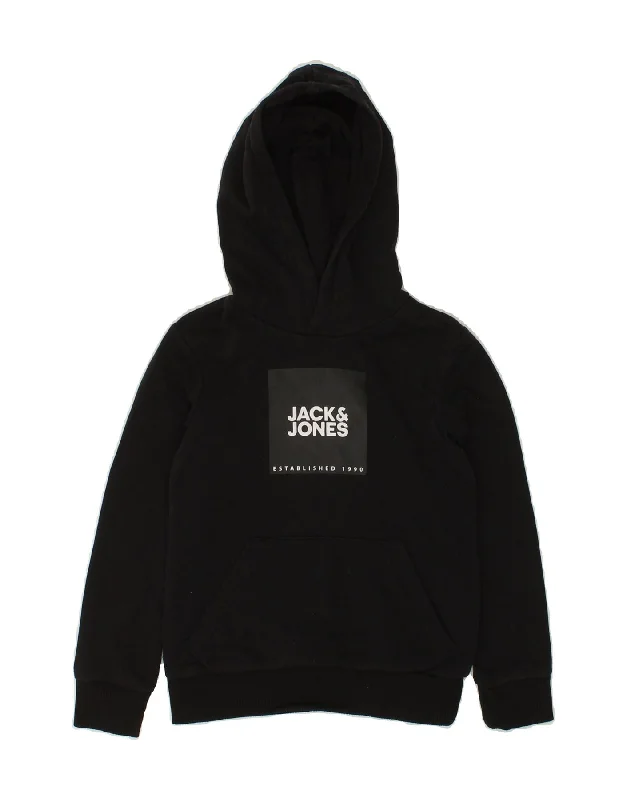 JACK & JONES Boys Graphic Hoodie Jumper 7-8 Years Black Cotton Hoodie with Color Block Contrast Stylish