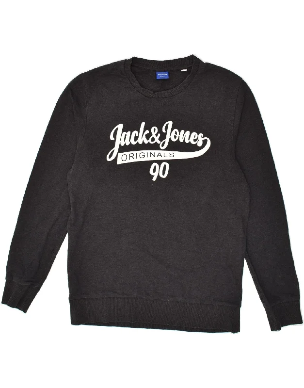 JACK & JONES Mens Graphic Sweatshirt Jumper Large Grey Cotton Oversized Hoodie Comfort Casual