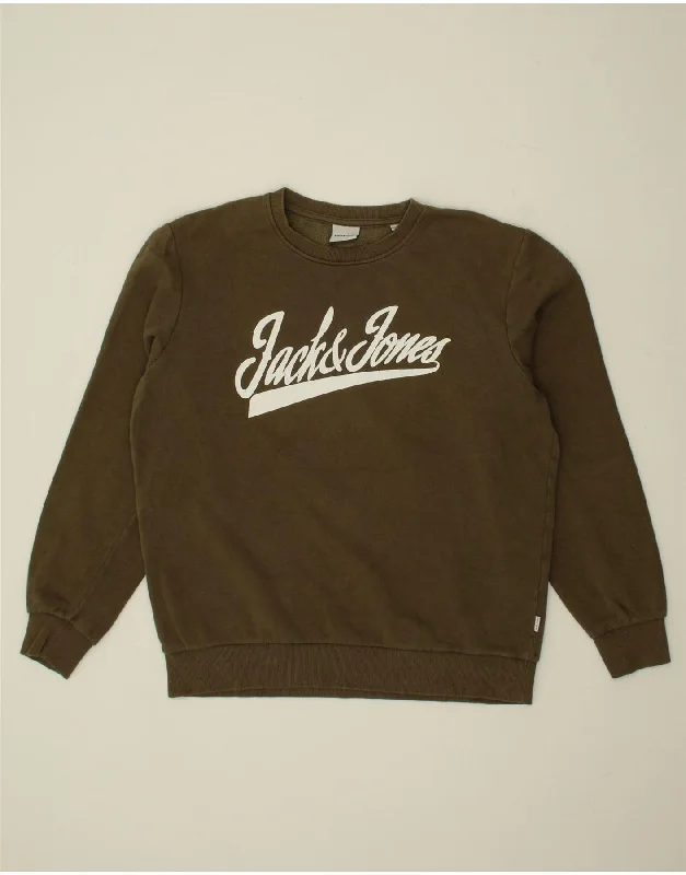 JACK & JONES Mens Graphic Sweatshirt Jumper Medium Khaki Cotton Hoodie with Applique Textured Unique JACK & JONES Mens Graphic Sweatshirt Jumper Medium Khaki Cotton Hoodie with Applique Textured Unique