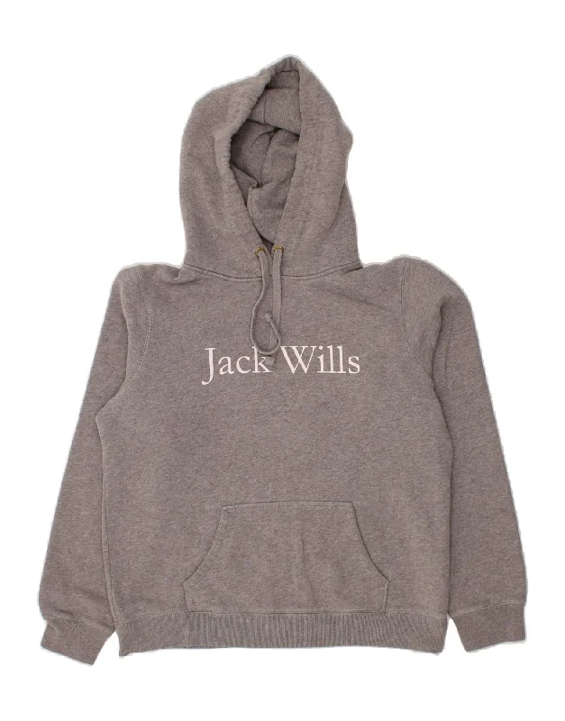 JACK & JONES Womens Graphic Hoodie Jumper UK 14 Large Grey Cotton Hoodie with Applique Textured Unique