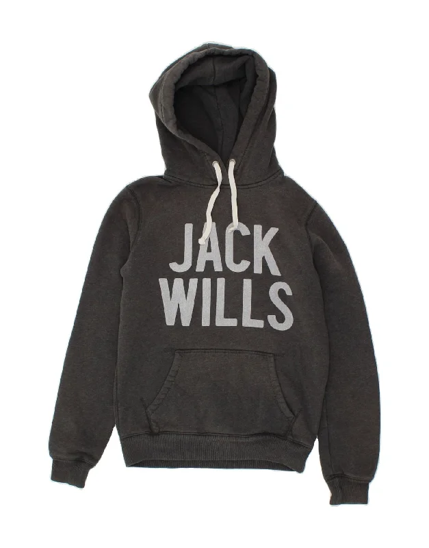 JACK WILLS Womens Graphic Hoodie Jumper UK 6 XS Grey Cotton Hoodie with Zipper Placket Modern Functional JACK WILLS Womens Graphic Hoodie Jumper UK 6 XS Grey Cotton Hoodie with Zipper Placket Modern Functional