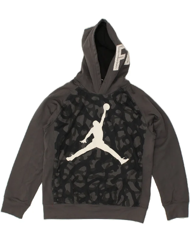 JORDAN Boys Therma-Fit Graphic Hoodie Jumper 12-13 Years Large  Grey Hoodie with Neon Bright Vibrant