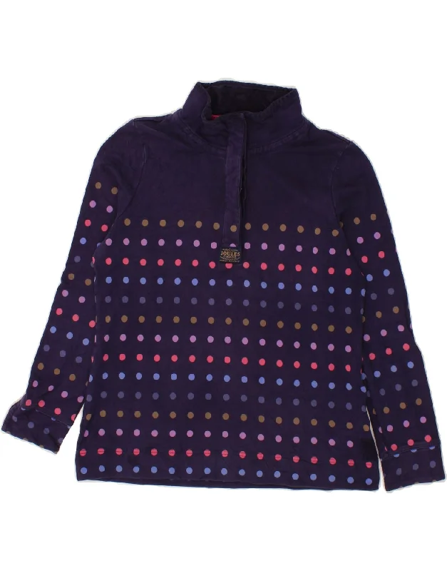 JOULES Womens Button Neck Sweatshirt Jumper UK 14 Medium  Navy Blue Hoodie with Raw Hem Edgy Unfinished