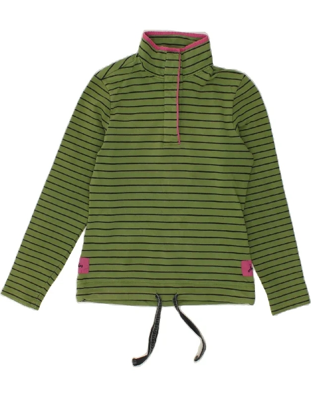 JOULES Womens Button Neck Sweatshirt Jumper UK 8 Small  Green Striped Hoodie with Bell Sleeves Flared Feminine