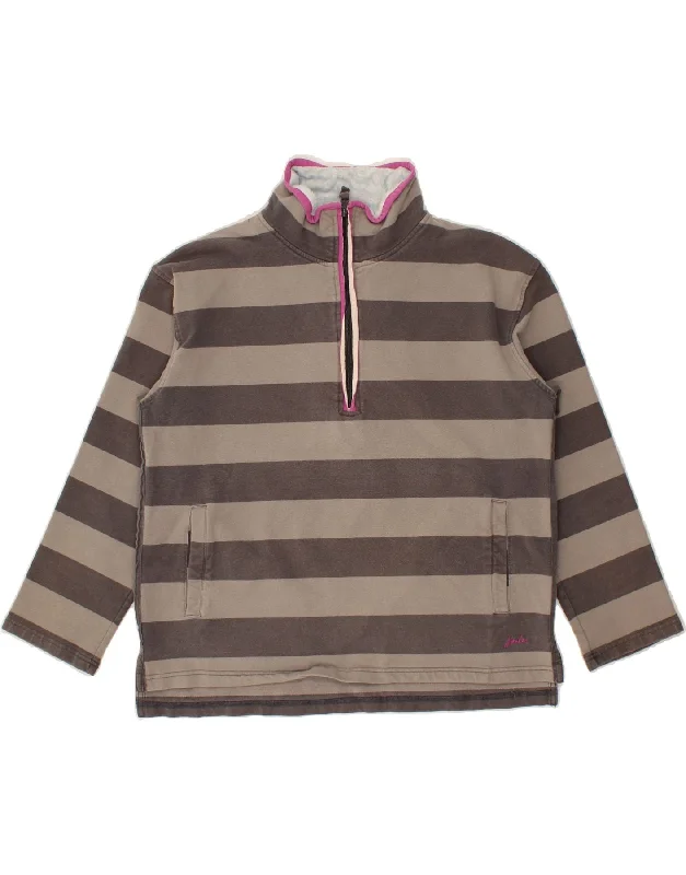 JOULES Womens Zip Neck Sweatshirt Jumper UK 14 Large Grey Striped Hoodie with Lining Warm Insulated JOULES Womens Zip Neck Sweatshirt Jumper UK 14 Large Grey Striped Hoodie with Lining Warm Insulated