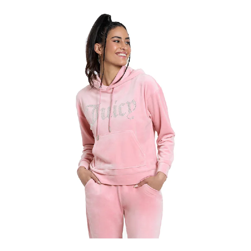 Juicy Couture Women's Oversized Bling Hoodie Hoodie with Fur Luxurious Winter