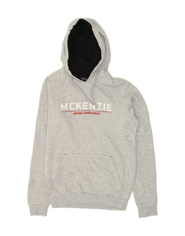 MCKENZIE Mens Graphic Hoodie Jumper Small Grey Cotton Hoodie with Ribbed Neckline Snug Warm