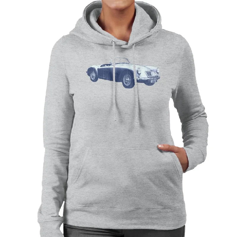MG MGA 1962 British Motor Heritage Women's Hooded Sweatshirt Hoodie with Monochrome Minimalist Simple