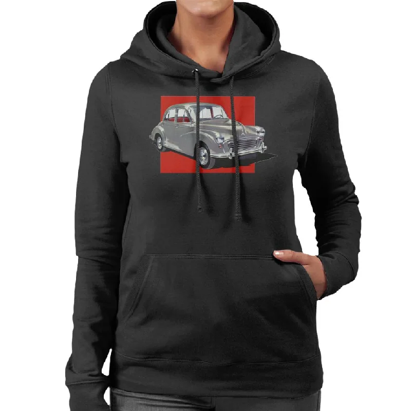 Morris Minor Red Background British Motor Heritage Women's Hooded Sweatshirt Hoodie with Zipper Versatile Modern