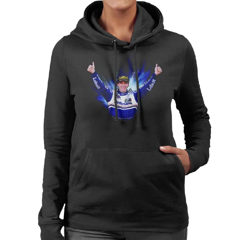 Motorsport Images Damon Hill Celebrating Win At Japan Grand Prix Women's Hooded Sweatshirt Hoodie with Set-In Sleeves Structured Classic