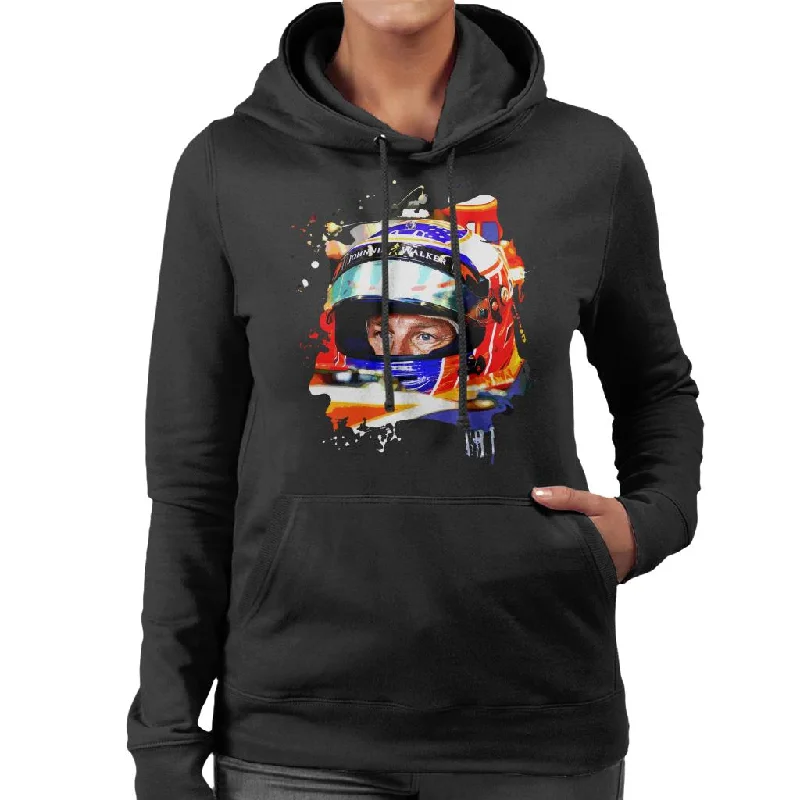 Motorsport Images Jenson Button McLaren MCL32 Honda Monaco Helmet Shot Women's Hooded Sweatshirt Hoodie with Frayed Bohemian Relaxed