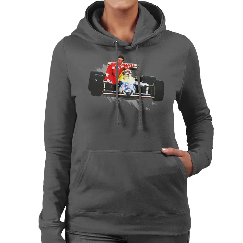 Motorsport Images Nelson Piquet Honda Gives Alain Prost A Lift German GP Women's Hooded Sweatshirt Hoodie with Hem Contrast Bold Stylish