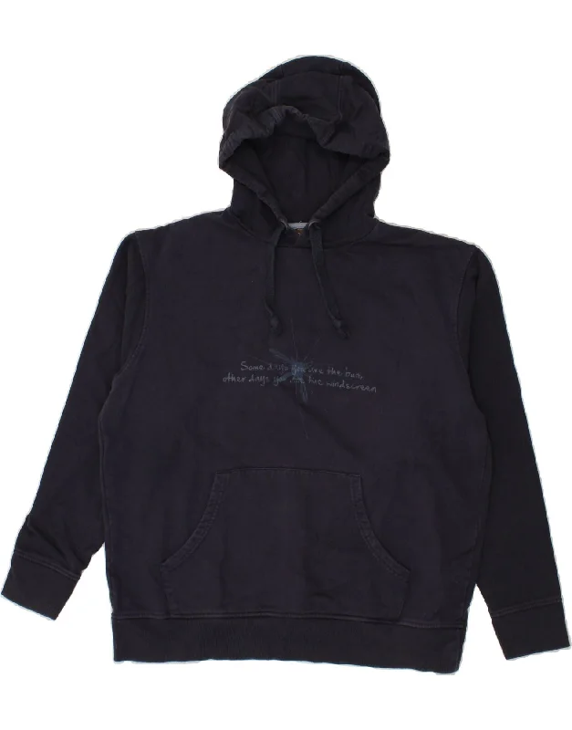 MOUNTAIN WAREHOUSE Mens Graphic Hoodie Jumper Large Navy Blue Hoodie with Earth Tones Natural Calm