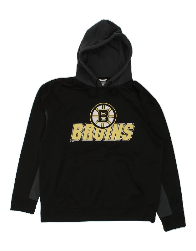 NHL Mens Boston Bruins Graphic Hoodie Jumper Large Black Colourblock Hoodie with Hem Applique Textured Unique