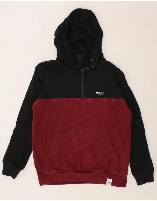 NICCE Mens Zip Neck Hoodie Jumper Small Black Colourblock Cotton Hoodie Crop Top Short Trendy