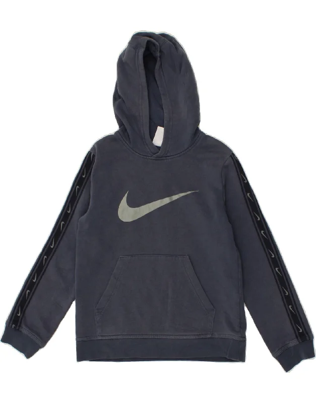 NIKE Boys Graphic Hoodie Jumper 10-11 Years Medium Navy Blue Cotton Hoodie with Rolled Sleeves Casual Relaxed