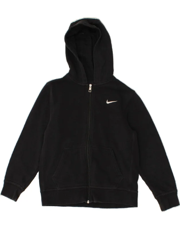 NIKE Boys Zip Hoodie Sweater 10-11 Years Medium Black Cotton Hoodie with High Neck Warm Protective