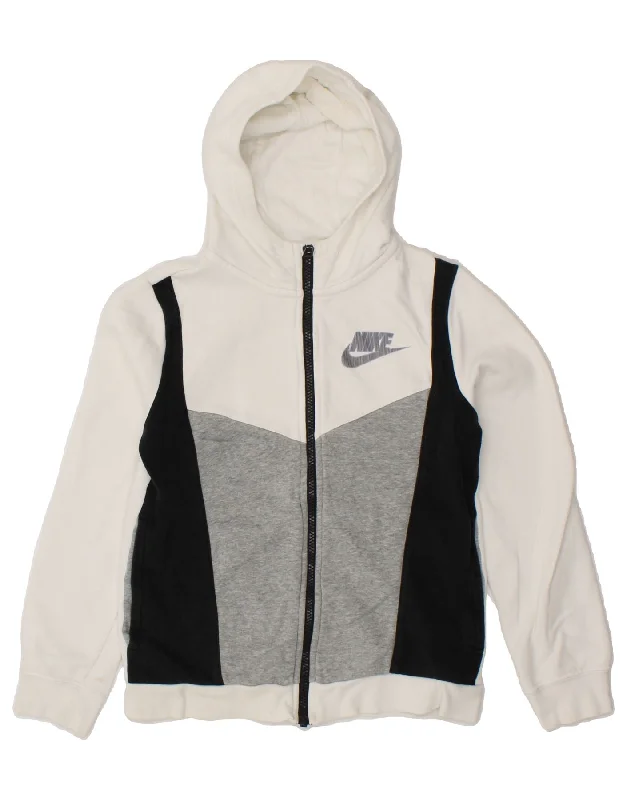 NIKE Boys Zip Hoodie Sweater 10-11 Years Medium  White Colourblock Cotton Hoodie with Tie-Dye Psychedelic Retro