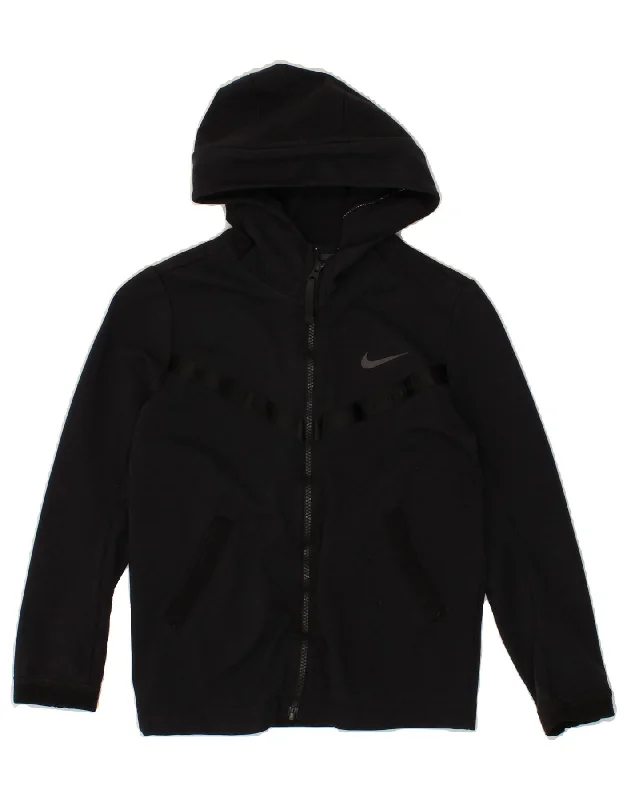 NIKE Boys Zip Hoodie Sweater 8-9 Years Small  Black Nylon Hoodie with Pattern Geometric Abstract
