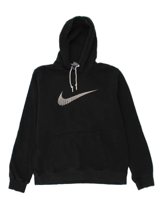 NIKE Mens Graphic Hoodie Jumper Large Black Cotton Hoodie with Embroidery Detailed Premium