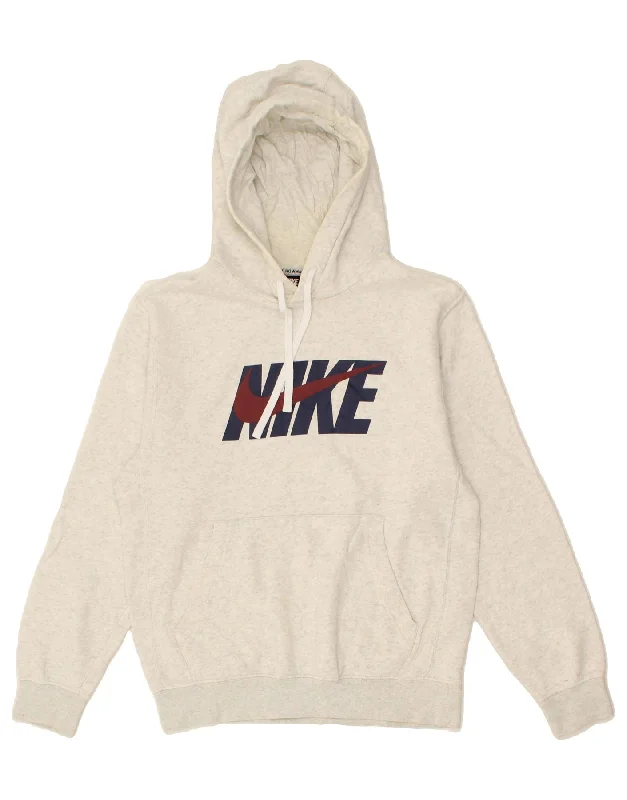 NIKE Mens Graphic Hoodie Jumper Small Grey Cotton Hoodie with Metallic Shiny Futuristic