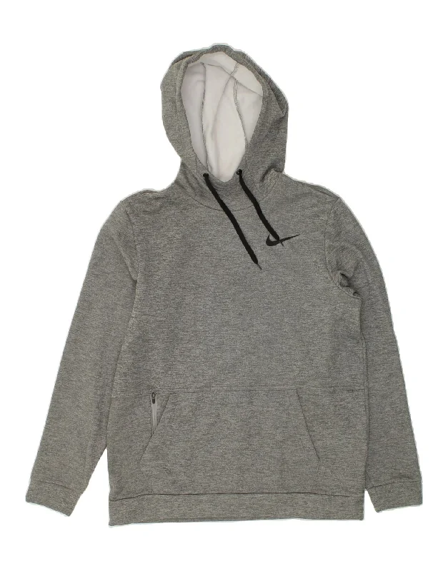 NIKE Mens Hoodie Jumper Medium Grey Polyester Hoodie with Hem Detail Decorative Unique