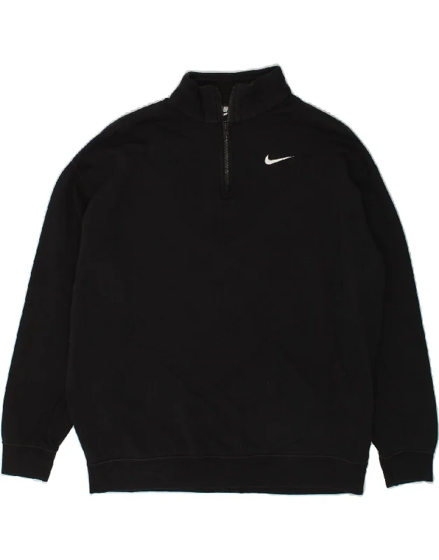 NIKE Mens Loose Fit Zip Neck Sweatshirt Jumper XS Black Cotton Hoodie with Raglan Sleeves Sporty Comfortable