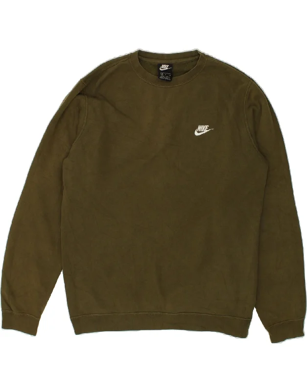 NIKE Mens Sweatshirt Jumper Medium Khaki Cotton Hoodie with Relaxed Fit Easy Casual