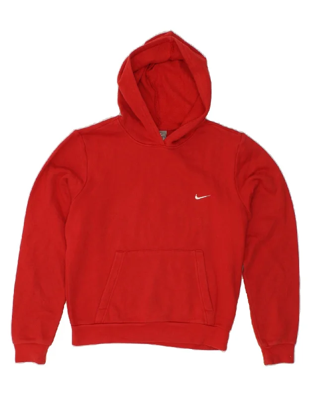 NIKE Womens Crop Hoodie Jumper UK 8/10 Small Red Cotton Hoodie with Half-Zip Sporty Casual