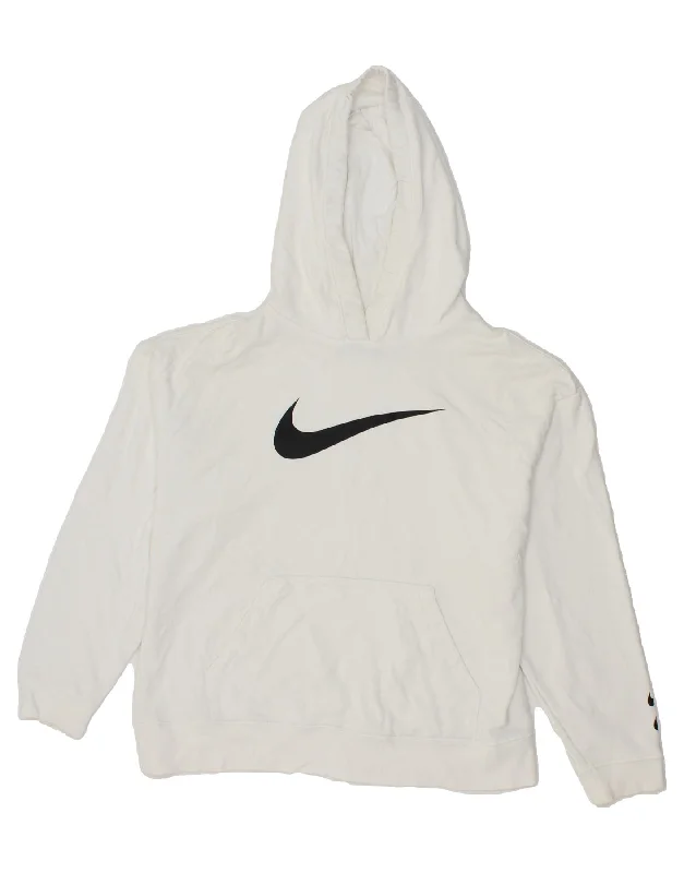 NIKE Womens Loose Fit Graphic Hoodie Jumper UK 14 Medium White Cotton Hoodie with Longline Fit Extended Stylish