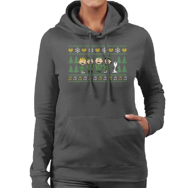 Peanuts Characters Xmas Choir Carol Women's Hooded Sweatshirt Hoodie with Pattern Geometric Abstract