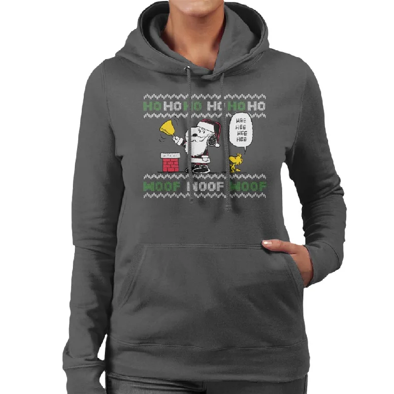 Peanuts Snoopy Dressed As Santa Women's Hooded Sweatshirt Hoodie with Rhinestones Sparkly Elegant