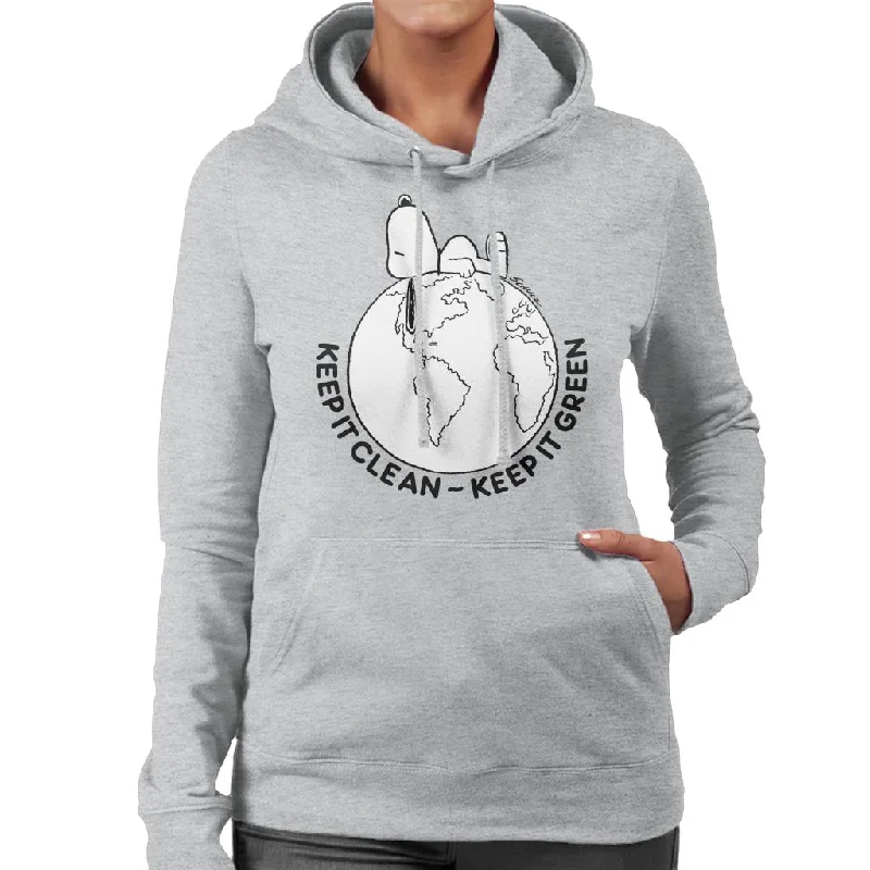 Peanuts Snoopy Lying Down On Earth Women's Hooded Sweatshirt Hoodie with Rhinestones Sparkly Elegant