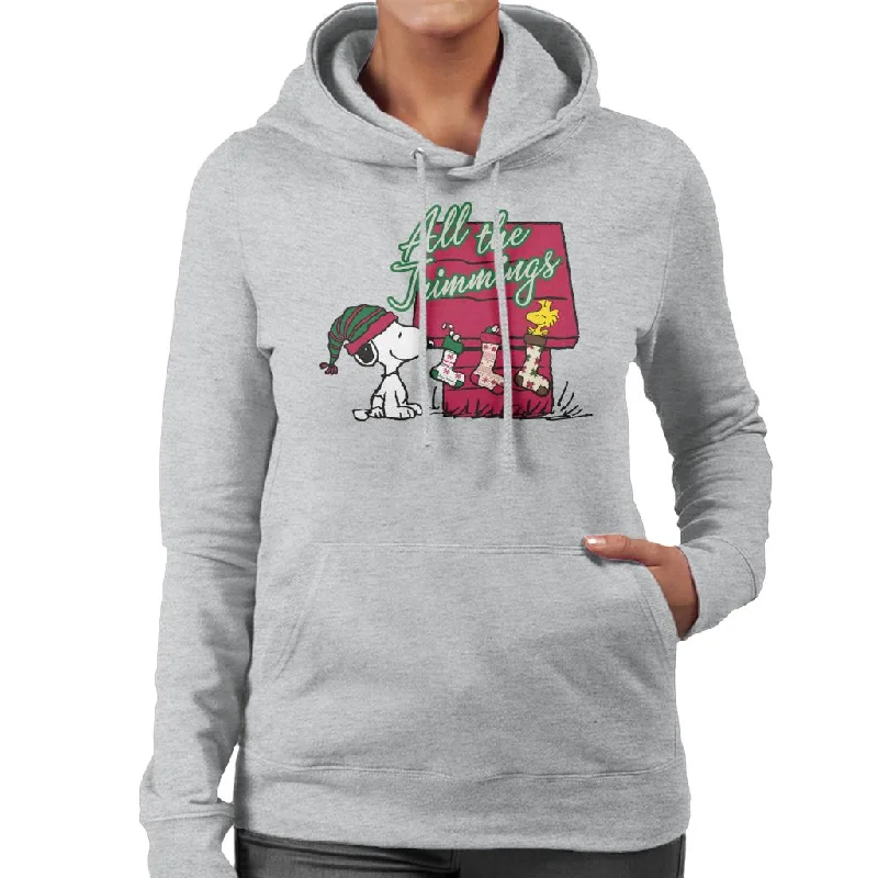 Peanuts Snoopy Woodstock In A Stocking Women's Hooded Sweatshirt Hoodie with Hem Detail Decorative Unique