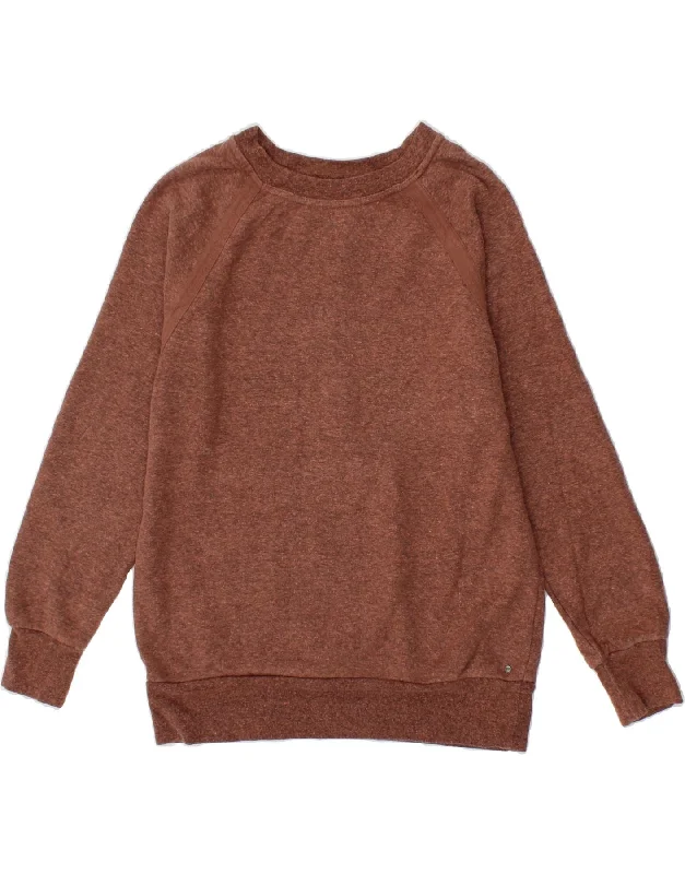 PRANA Womens Oversized Sweatshirt Jumper UK 10 Small Brown Cotton Hoodie with Raglan Sleeves Sporty Comfortable
