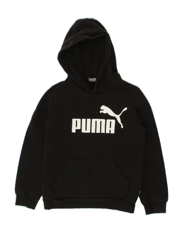 PUMA Boys Graphic Hoodie Jumper 9-10 Years Black Cotton Hoodie with Stripes Bold Sporty