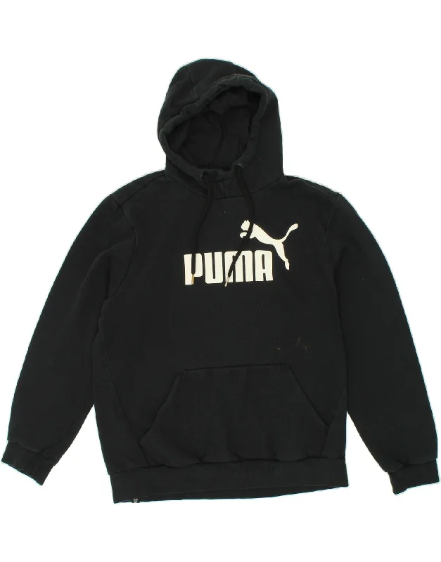 PUMA Mens Graphic Hoodie Jumper Large Black Cotton Hoodie with Hem Detail Decorative Unique PUMA Mens Graphic Hoodie Jumper Large Black Cotton Hoodie with Hem Detail Decorative Unique