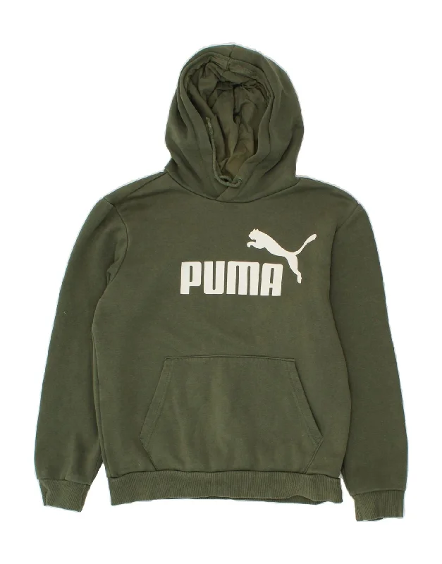 PUMA Mens Graphic Hoodie Jumper Small Green Cotton Hoodie with Hem Ribbing Snug Secure