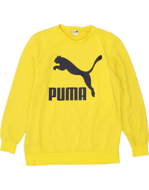 PUMA Mens Graphic Sweatshirt Jumper XL Yellow Cotton Hoodie with Contrast Stitching Detailed Premium