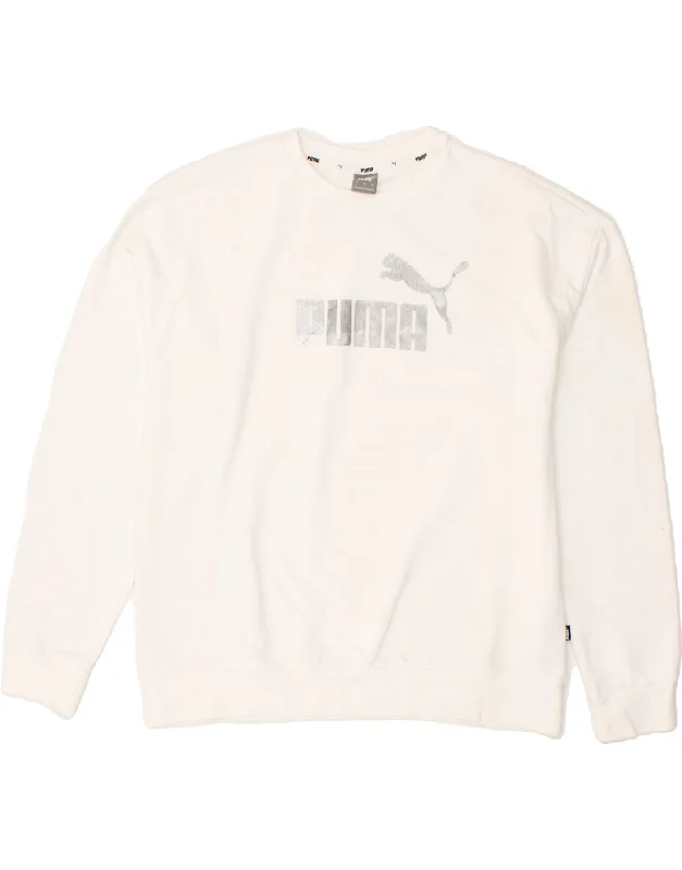 PUMA Womens Graphic Sweatshirt Jumper UK 16 Large White Cotton Hoodie with Zipper Versatile Modern