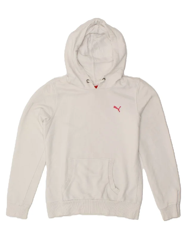 PUMA Womens Hoodie Jumper UK 12 Medium White Hoodie with Button Placket Classic Preppy