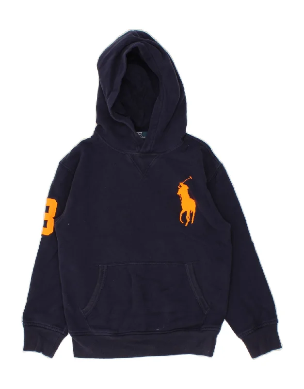 RALPH LAUREN Boys Graphic Hoodie Jumper 7-8 Years Small Navy Blue Cotton Hoodie with Hem Elastic Stretchable Comfortable RALPH LAUREN Boys Graphic Hoodie Jumper 7-8 Years Small Navy Blue Cotton Hoodie with Hem Elastic Stretchable Comfortable