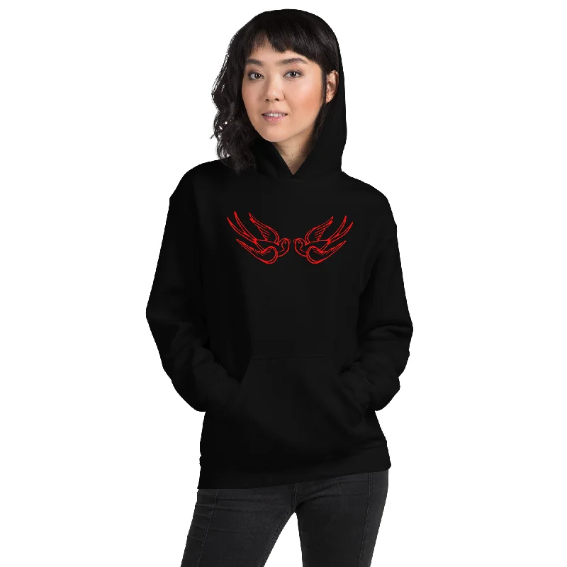 Red Falling Sparrows Tattoo Style Bird Hoodie Sweatshirt Hoodie with Magnetic Closure Innovative Modern