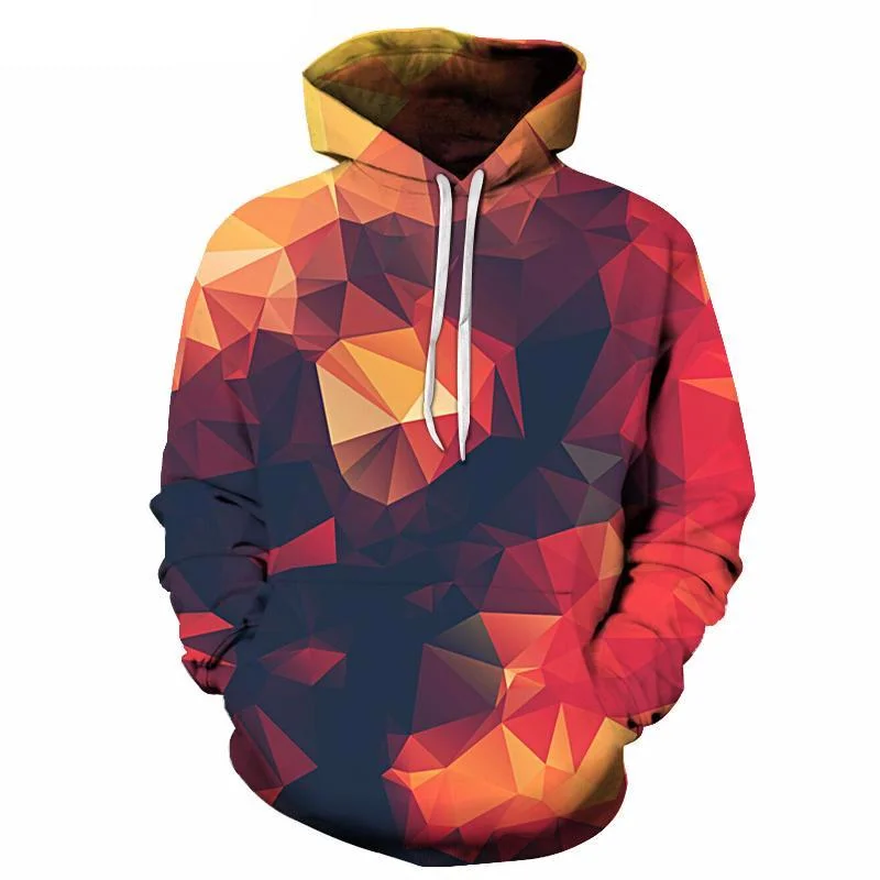 Red Geometric Triangle Glow Hoodie Hoodie with Mock Neck Collared Structured